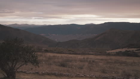 timelapse of arid and dry landscape with lonely tree in foreground. south american paramo. argentina.