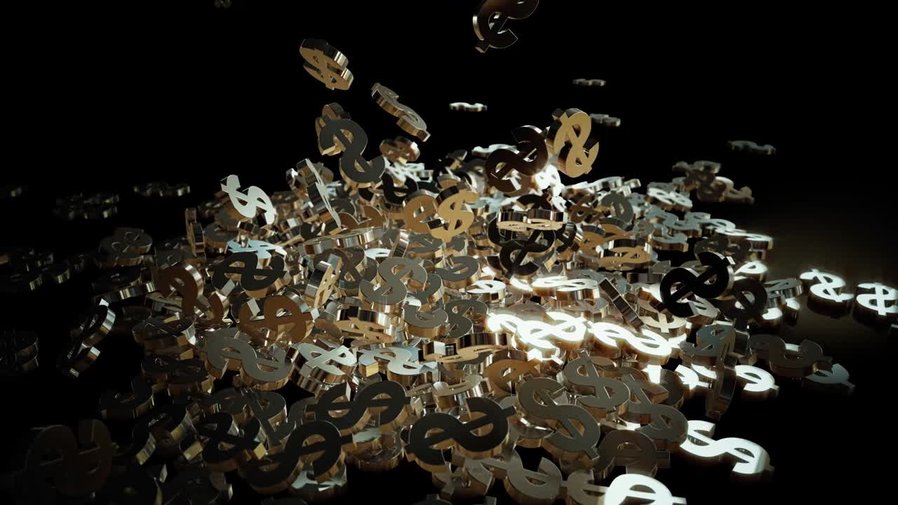 낙하하는 기호의 애니메이션 - 큰 3d 물리학에서 만들어진 애니메이션.