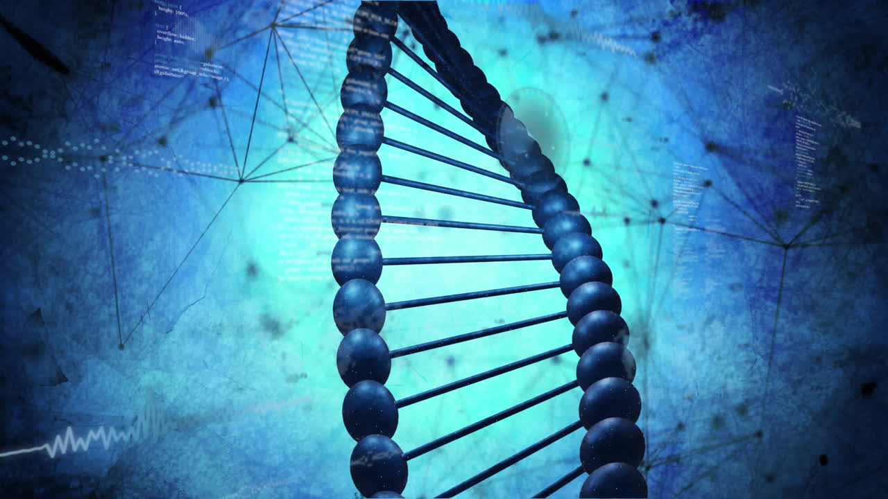 animación del procesamiento de datos científicos sobre el hilado de cadenas de adn