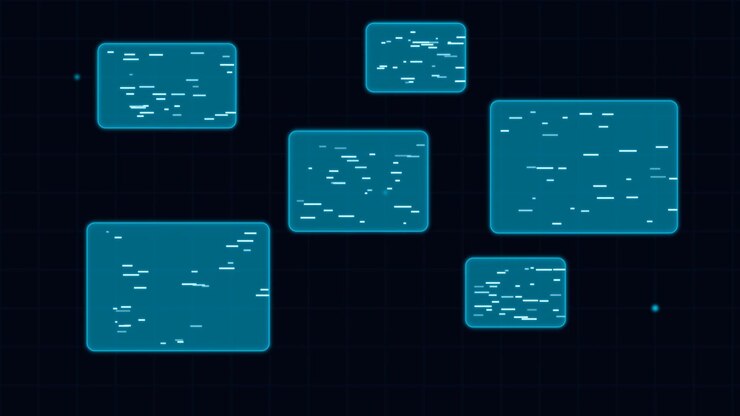 Digital Interface With Floating Data Windows and Grid Background