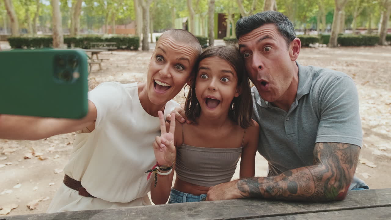Family Taking a Funny Selfie Together in a Park