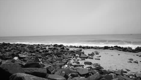 beach during the day time panorama shot in black and white