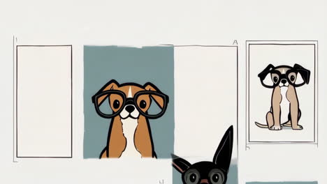 illustrated chihuahuas with glasses in a grid layout