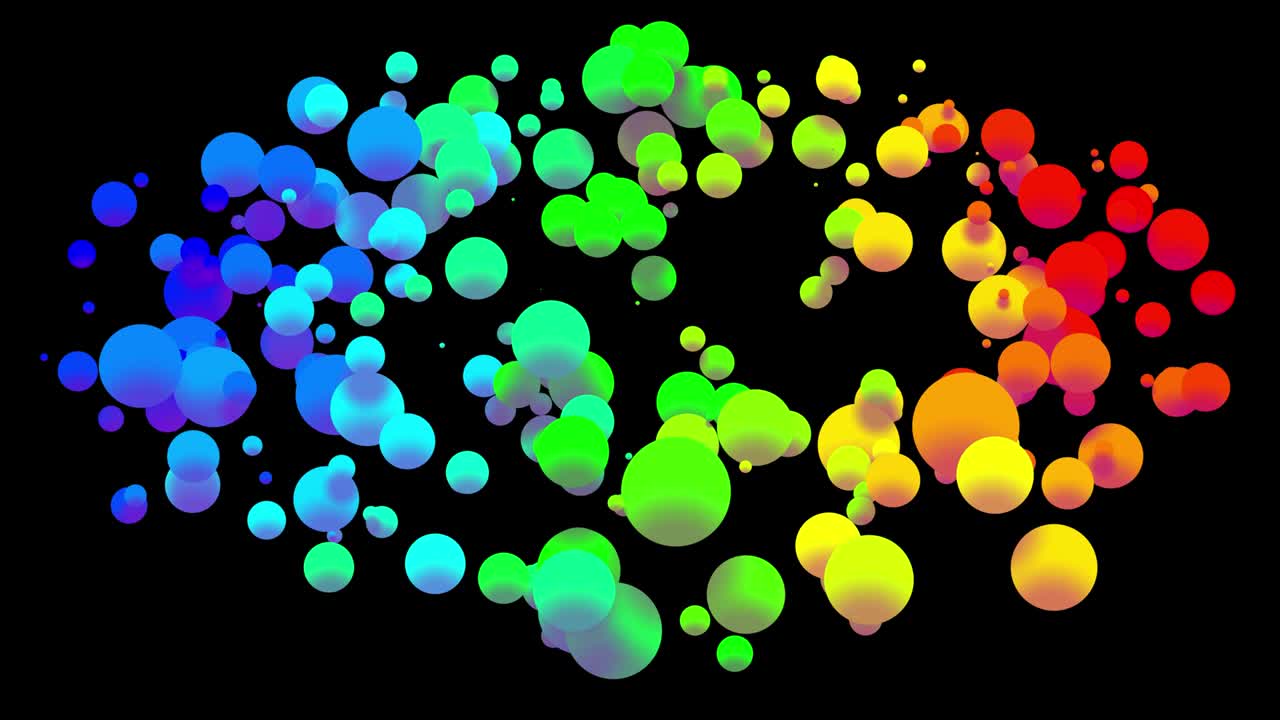 4k 루프 추상적인 배경은 평평한 스타일의 물에 페인트 거품이나 염료 방울과 같은 아름다운 다채로운 공으로 3d 루마 매트와 함께 알파 채널 원형 구조