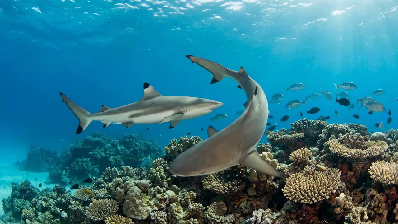 Sharks swimming in coral reef