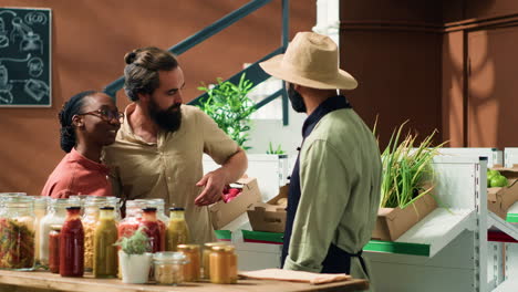 vendor assists clients in grocery store