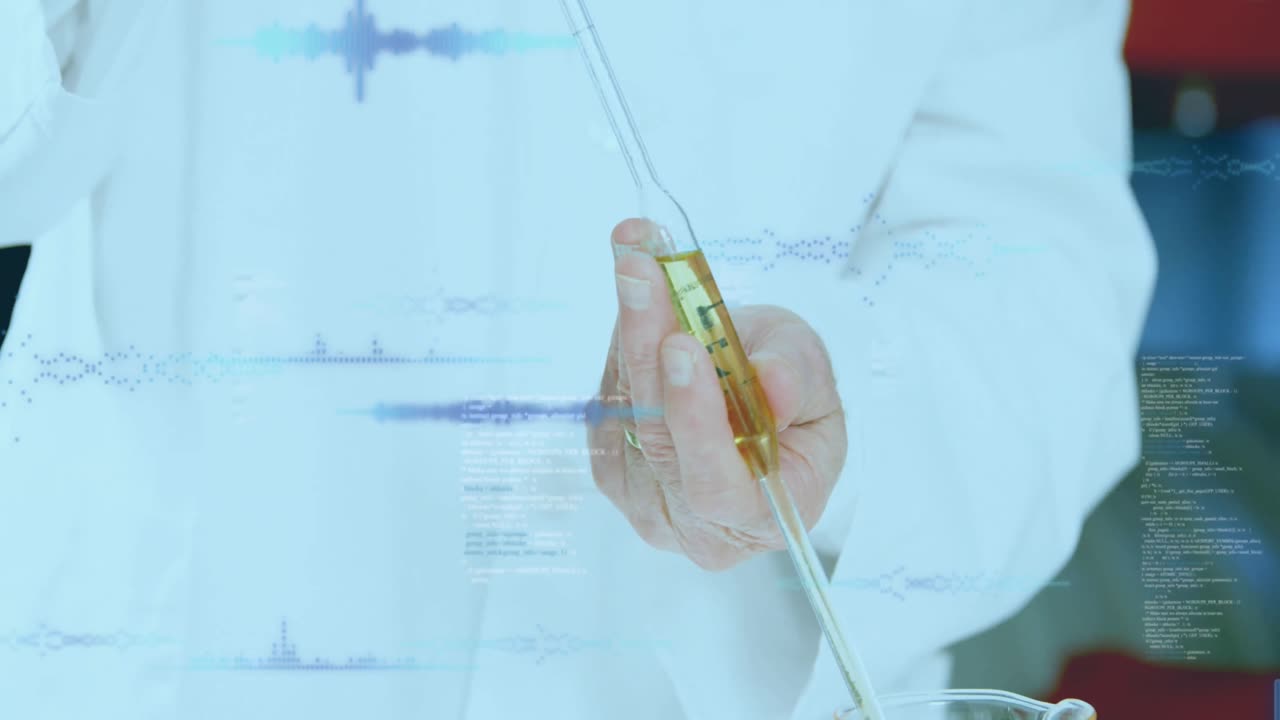 실험관으로 백인 과학자에 대한 데이터 처리의 애니메이션