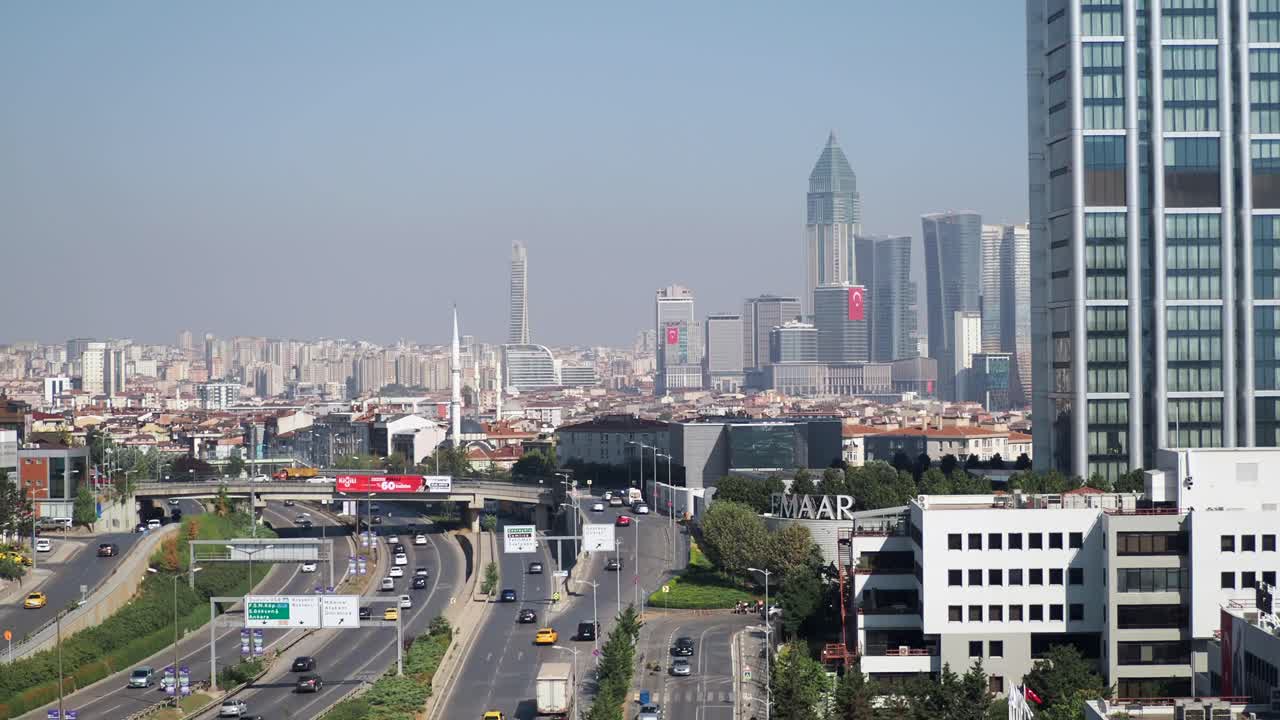 Cityscape with Highway and Skyscrapers