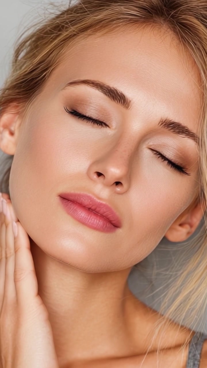 Retrato radiante de una mujer hermosa con expresión serena y rasgos realzados, capturando la esencia de la belleza natural y sin esfuerzo en primer plano.