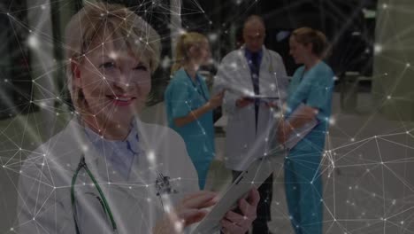 Animation-of-network-of-connections-over-diverse-doctors-using-tablet