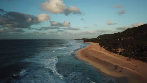 North-Shore-Oahu-Coast-during-Beautiful-Sunset,-Aerial