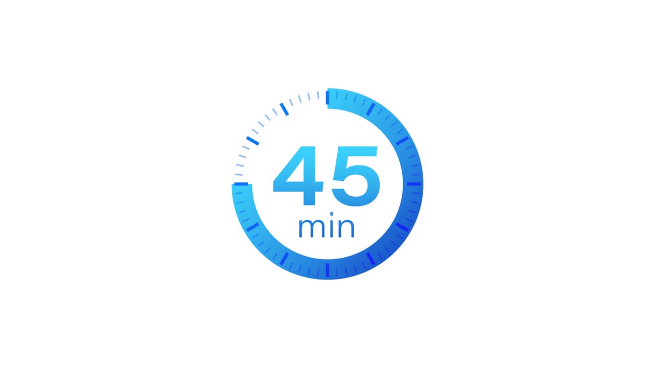 The 45 minutes timer. Stopwatch icon in flat style. Motion graphics.
