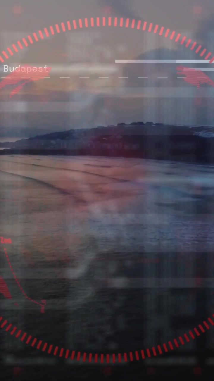 Vertical video: Sunset starting red map and HUD fading over shore, tracing paths, showing errors