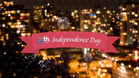 animation of fourth of july independence day text over cityscape