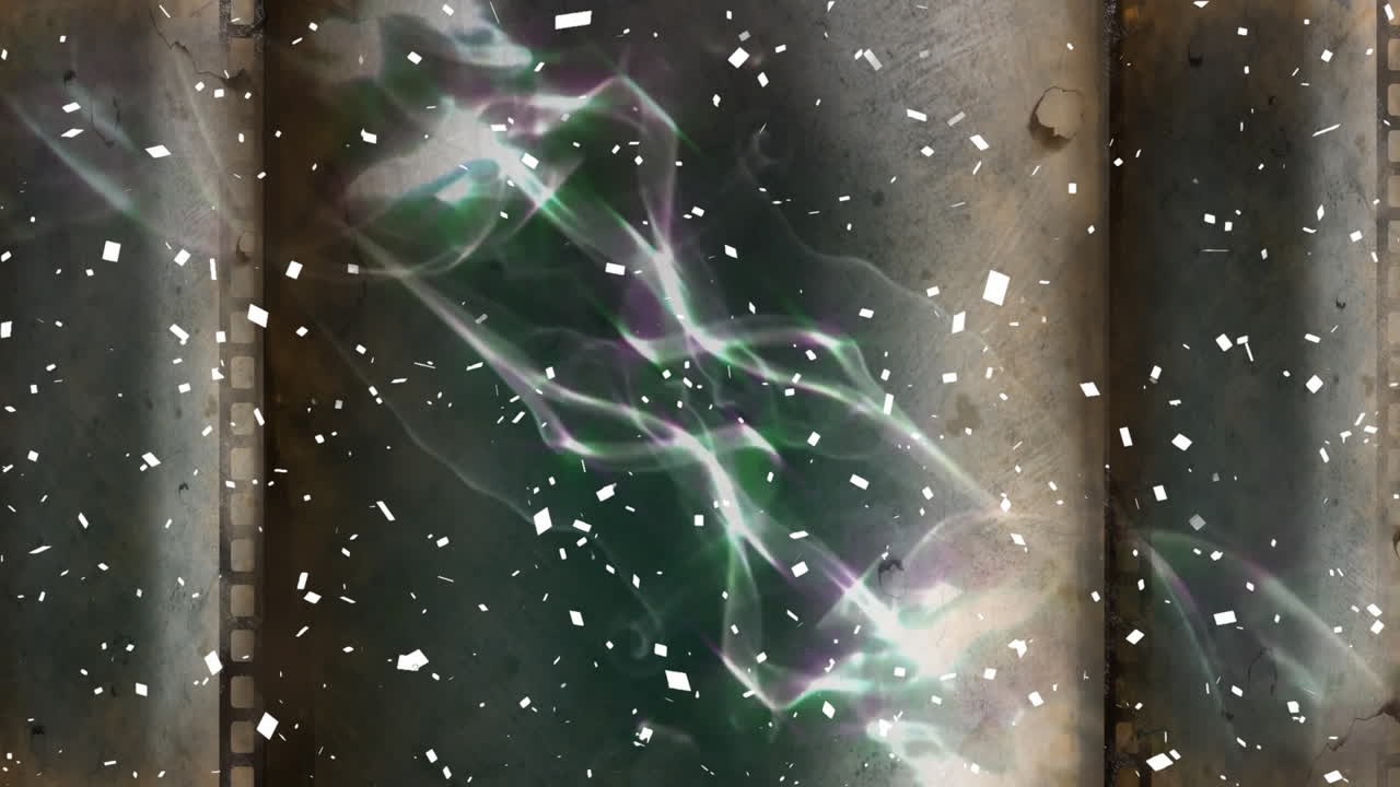 Abstract light trails and particles animation over grungy textured background