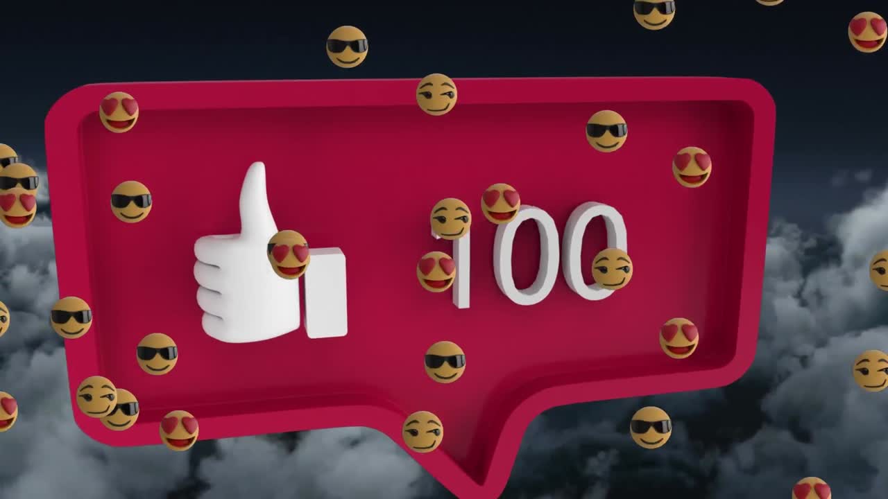 animación de emoticones moviéndose como la reacción de las redes sociales y las nubes