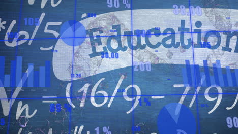 animation of mathematical equations and percentages on blue school-themed background
