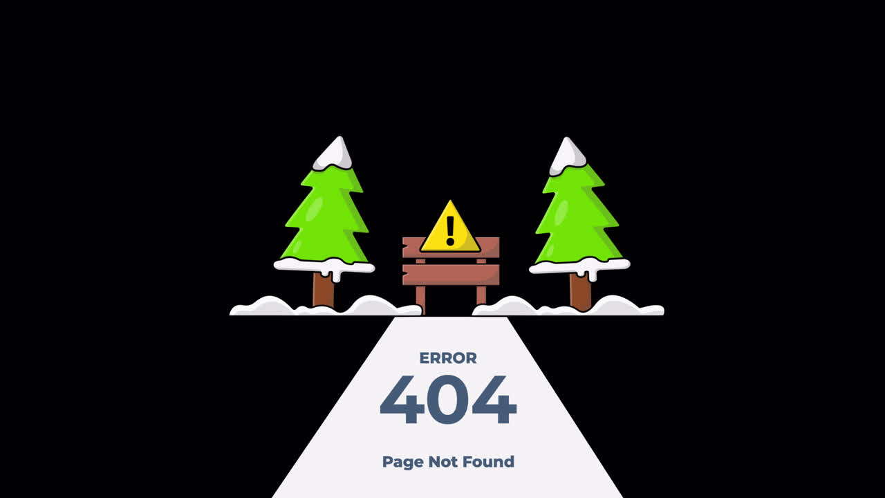 Animated Error 404 Page Not Found with Winter Trees and Bench