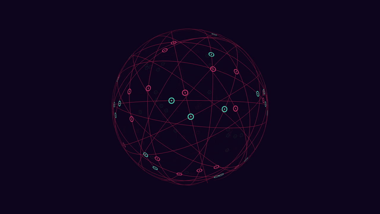 esfera futurista de líneas de neón y puntos en degradado negro