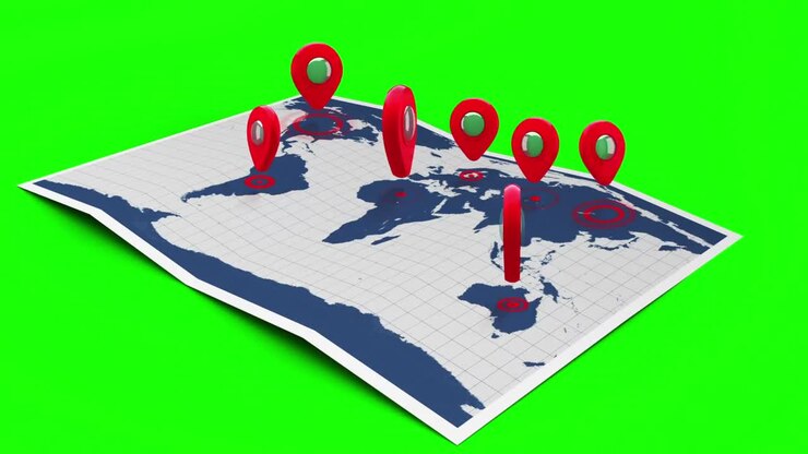 Red pointers on a world map