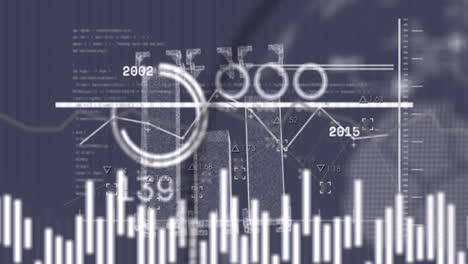 animación del procesamiento de datos estadísticos y el globo giratorio contra un fondo gris