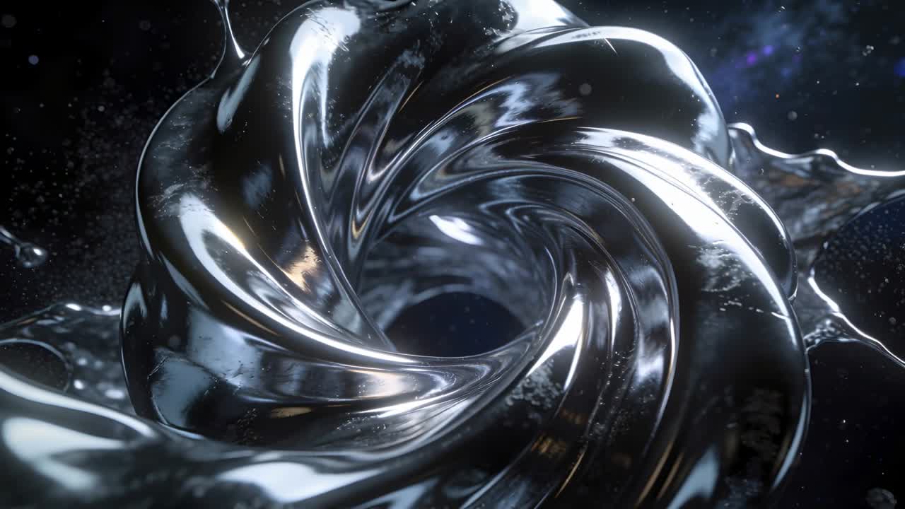 Toro cromato che ruota in senso orario, movimento centrifugo che lancia goccioline e schizzi, mettendo in mostra la tecnologia