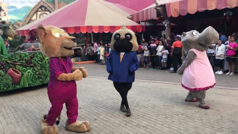 evening celebration at adlabas imagic theme-amusement park with a rally and cartoon character costume