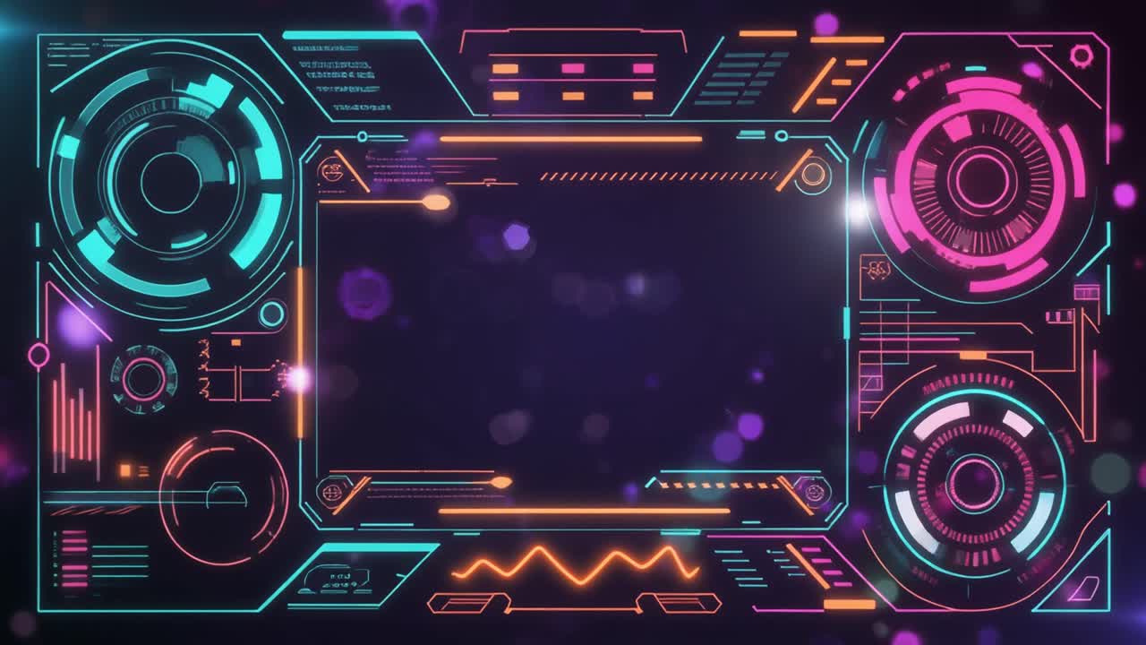 Animated Futuristic HUD Display with Neon Glowing Graphics