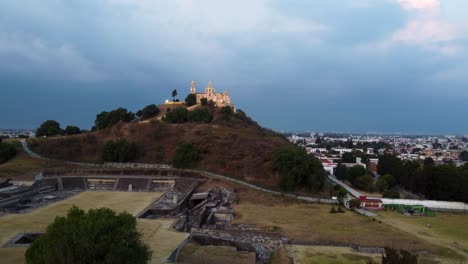 aerial view of the great pyramid of cholula left side and ruins