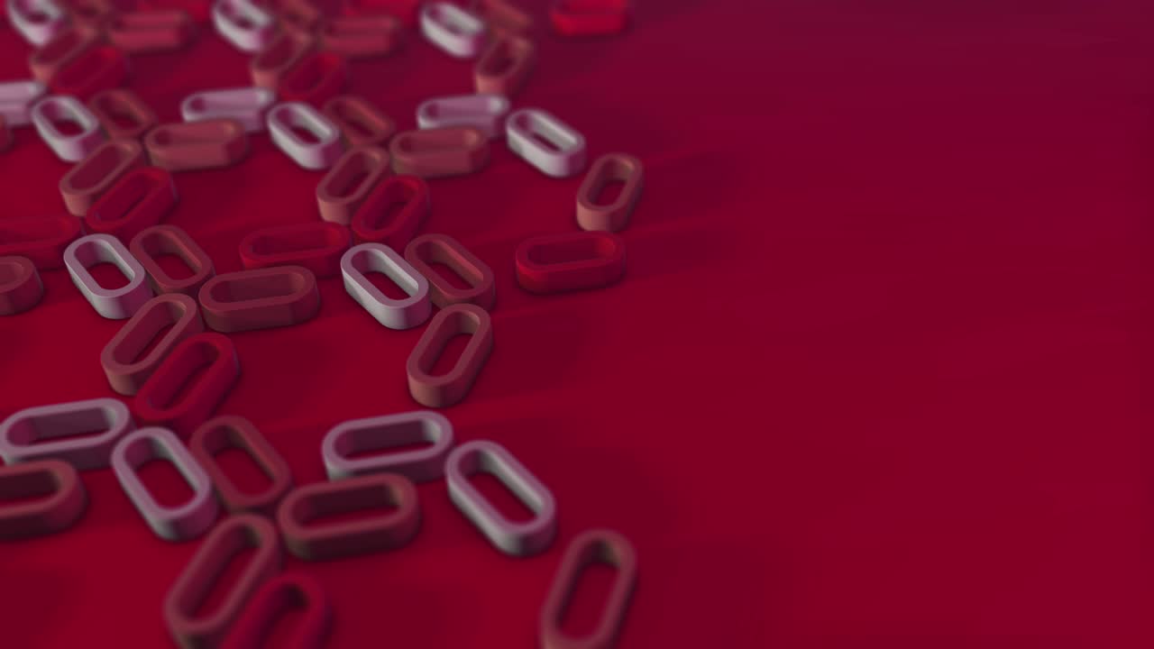 simple minimalista 3d loopable render de formas extrudadas giratorias. óvalos rojos carmesí, enlaces. la mitad de un marco