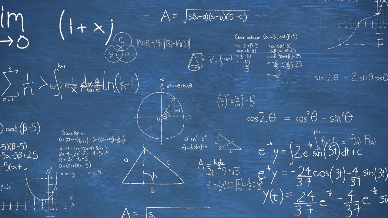 Animation of math formulas on blue background