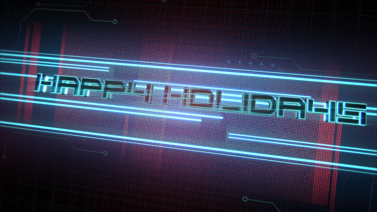 Happy Holidays with cyberpunk display and matrix code