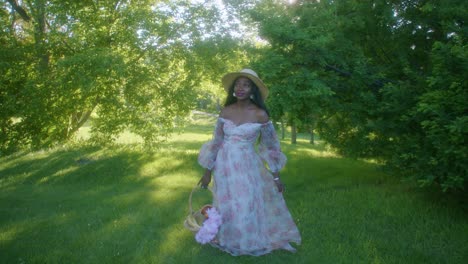 Black-Woman-on-picnic-in-park-looking-up-tilt