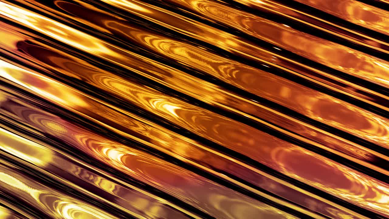 Sfondo astratto in loop con motivo a onde di liquido dorato scintillante su superficie lucida e brillante. Fluido blu viscoso simile a una superficie di lamina d'oro o vetro brillante. Bellissimo sfondo festivo creativo
