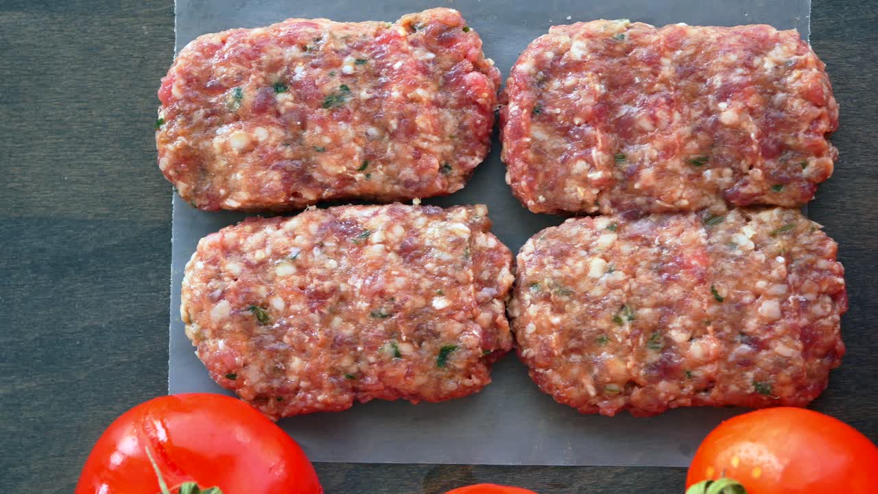 hamburguesas crudas con tomates