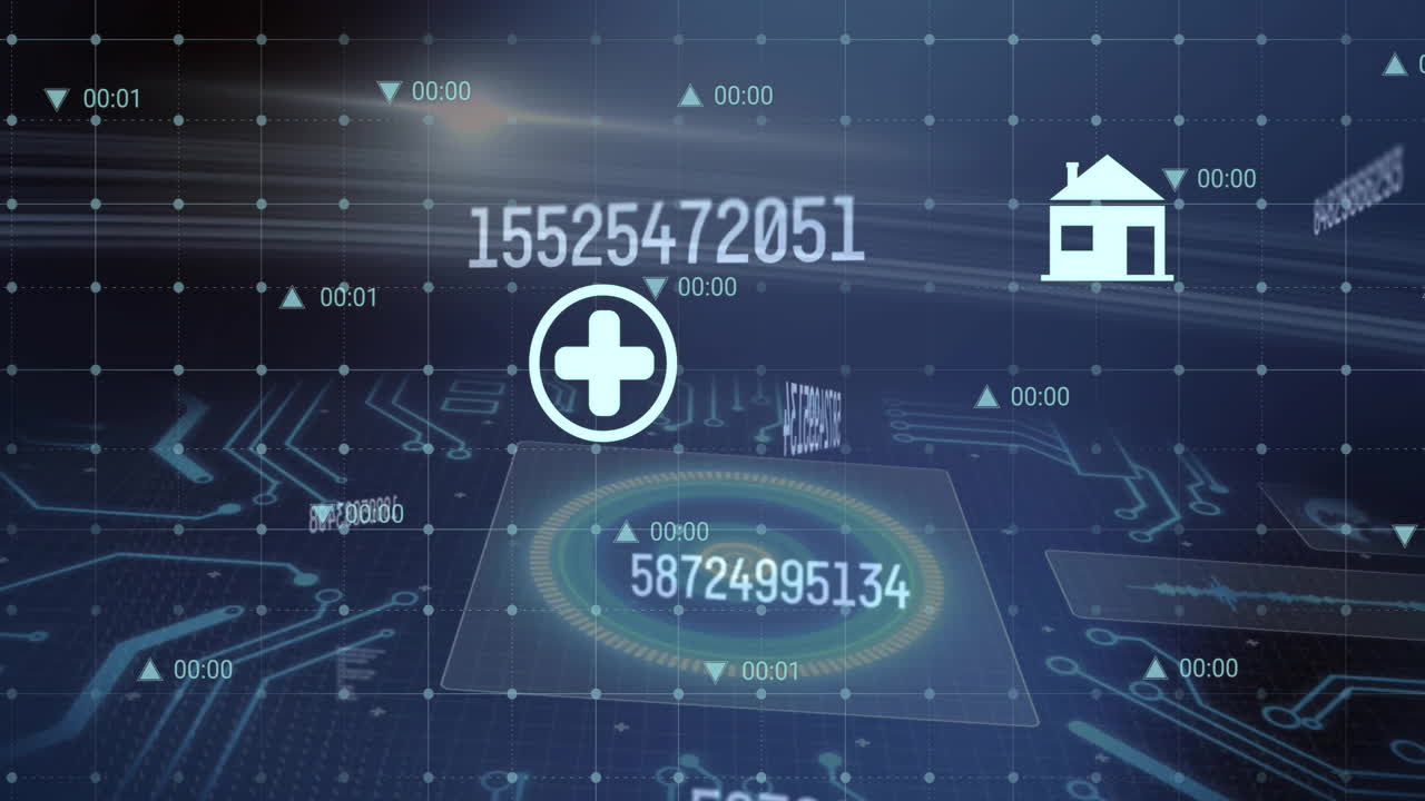 Animation of sustainable resource icons and changing numbers on grid pattern