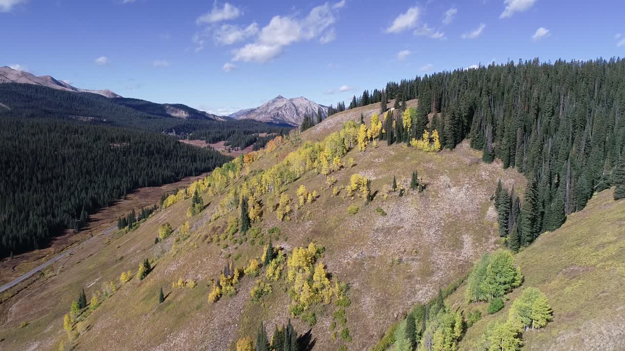 Vista mozzafiato del Colorado con montagne e foglie di pioppo tremulo dorate che cambiano colore