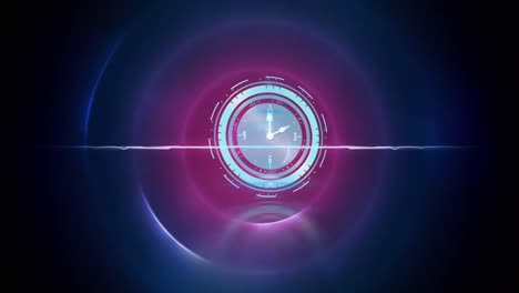 Animation-of-clock-moving-fast-over-blue-circles