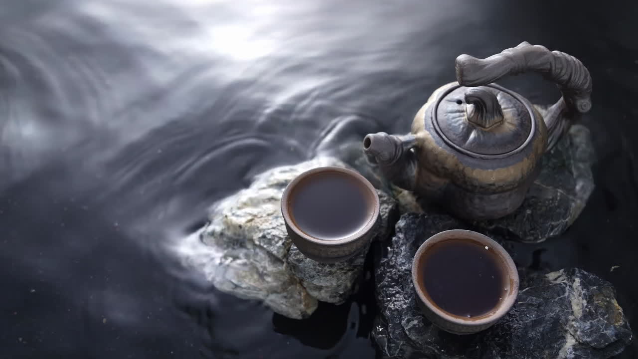 Teapot leisure traditional Chinese healthy food, Steaming Kettle: A close-up captures a tea being served, inviting warmth and relaxation.