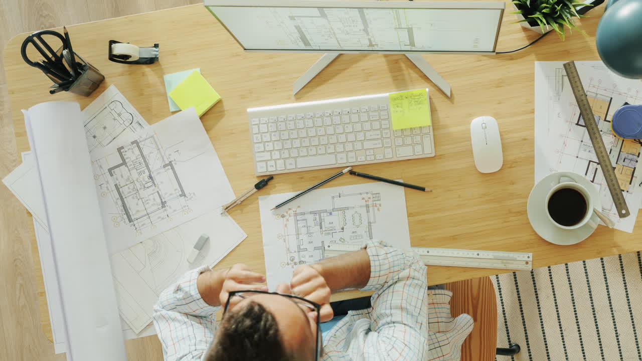 Architect working on blueprints