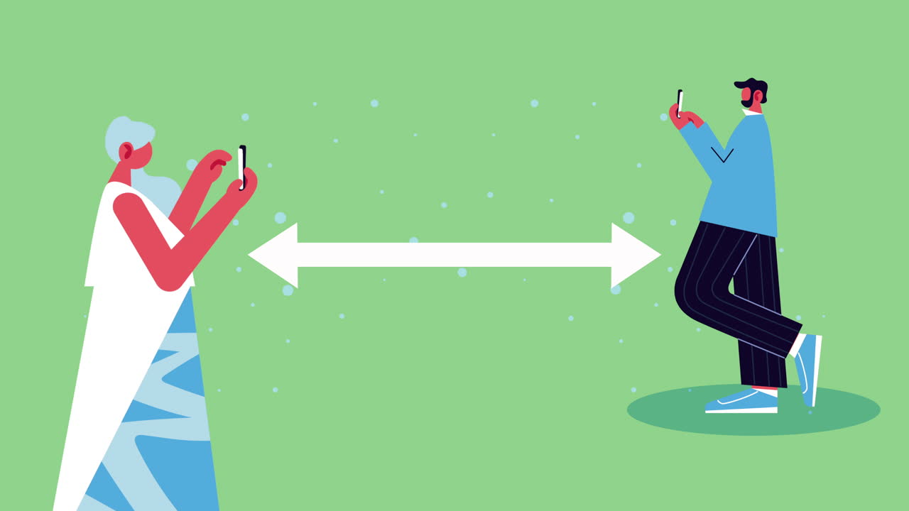 사회적 거리를 지키며 스마트폰을 사용하는 커플이 집에서 일하고 있습니다.