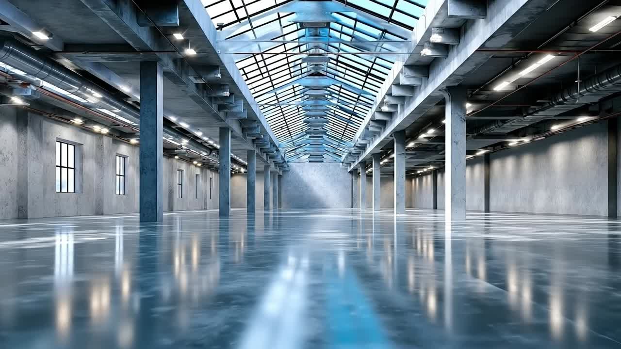 A large empty room with a skylight above it