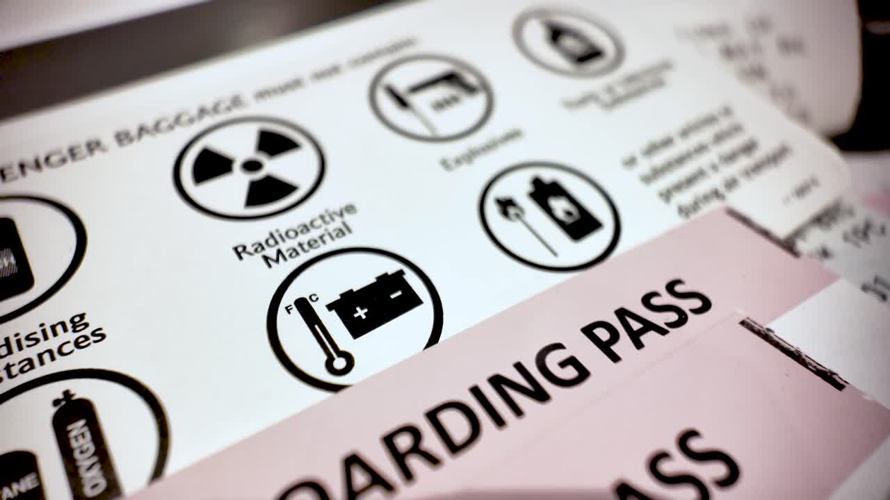Detailed close-up of boarding pass and airport security guidelines for air travel