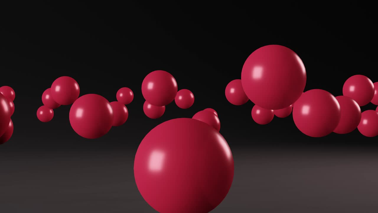 Pink balls on a dark background. Seamless loop minimal motion graphic animation