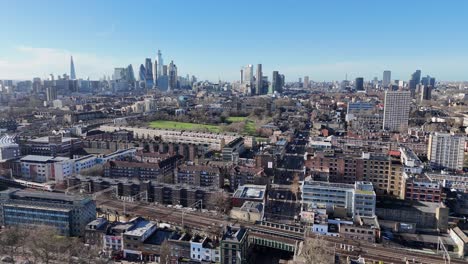 city skyline and council housing bethnal green east london uk drone,aerial