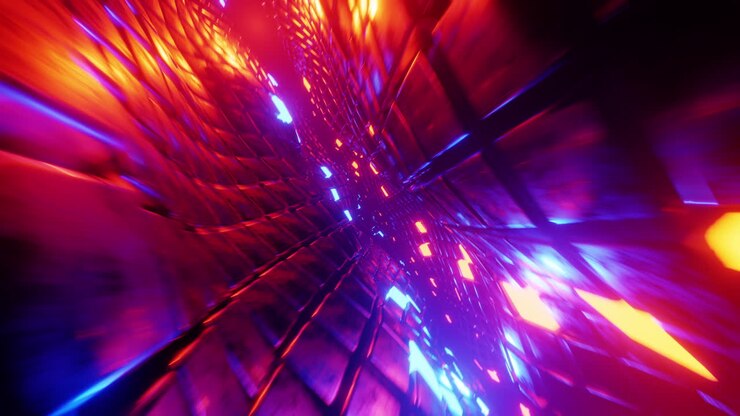 Flying through a futuristic tunnel with neon lights. Loop animat