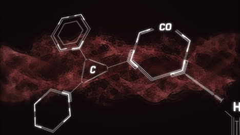 animation of scientific data processing and dna strand over black background