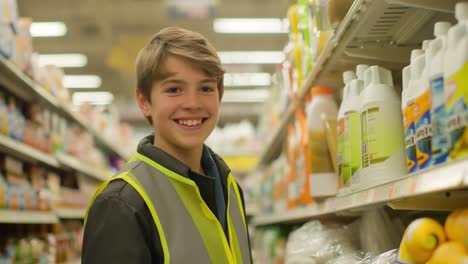 boy volunteering in a store