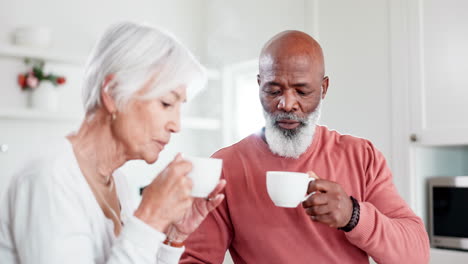 senior, couple or coffee with communication