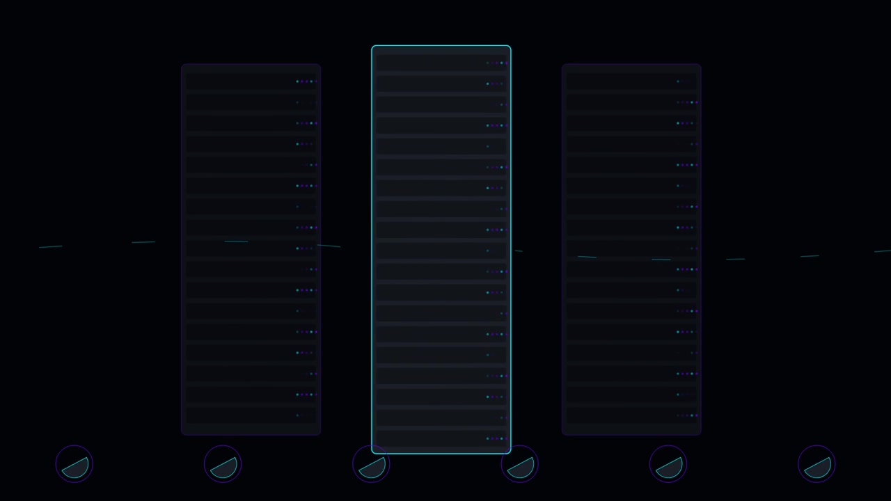 Digital Server Rack Visualization with Pulsing Data Indicators